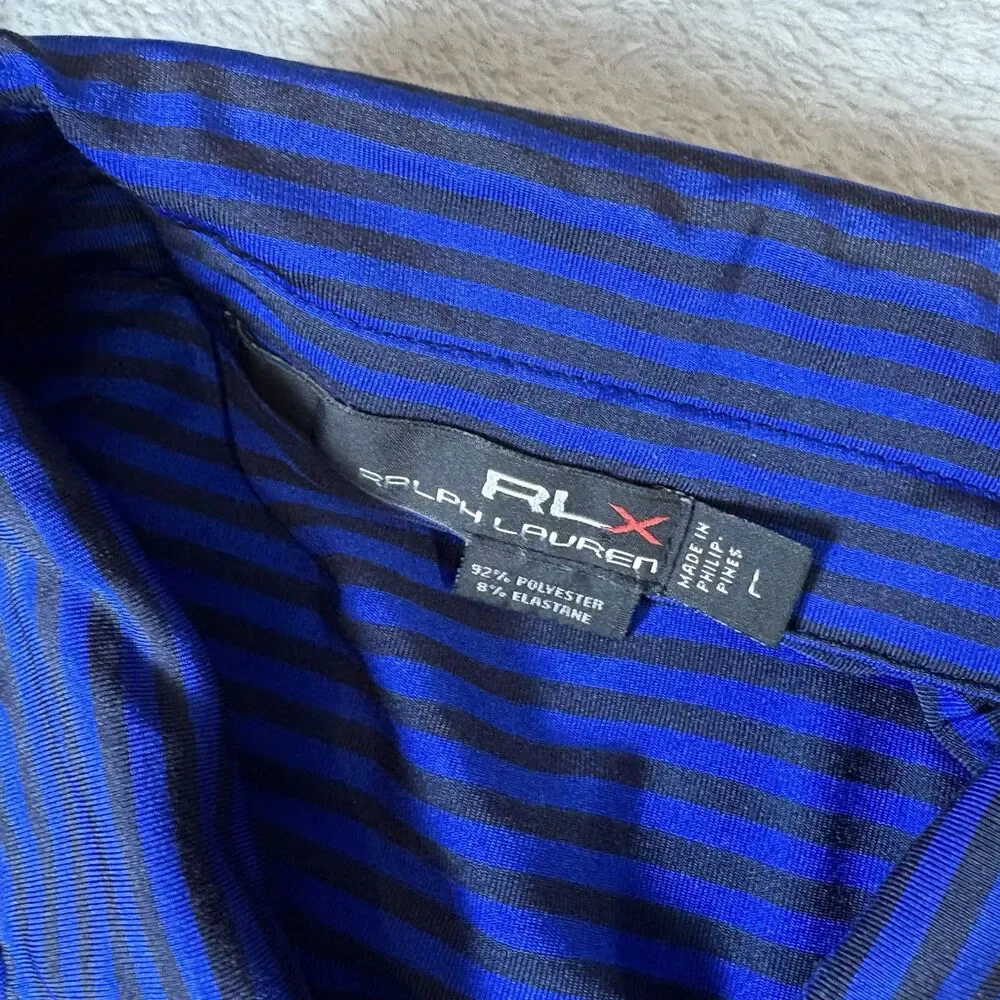 RLX Ralph‎ Lauren Polo Shirt Mens Large Blue Black Striped Golf Performance
